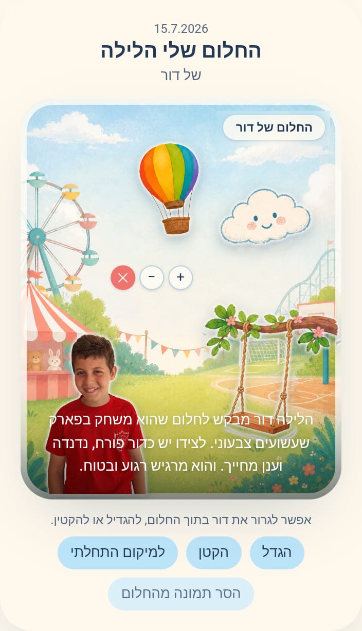 מסך התוצאה של החלום של דור