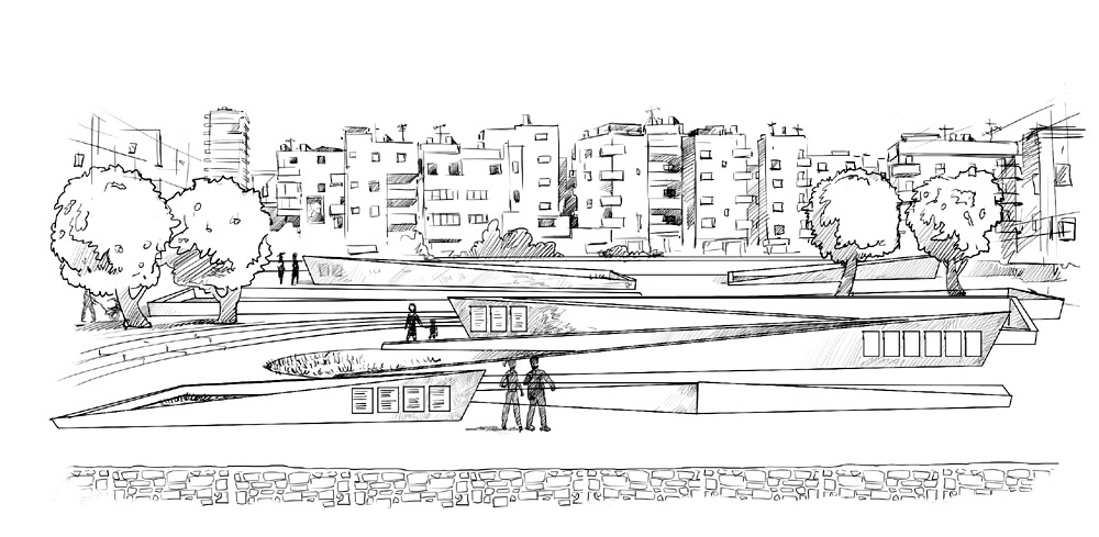 סקיצה קונספטואלית של חזית גן לונדון